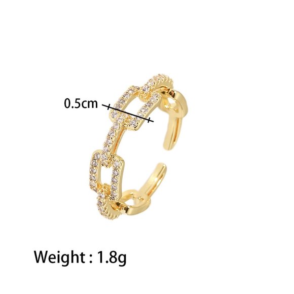 Square Buckle Link Chain Adjustable Ring With Zircon - Picture 9 of 9